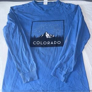 Blue Long Sleeve Shirt with Mountain Graphic